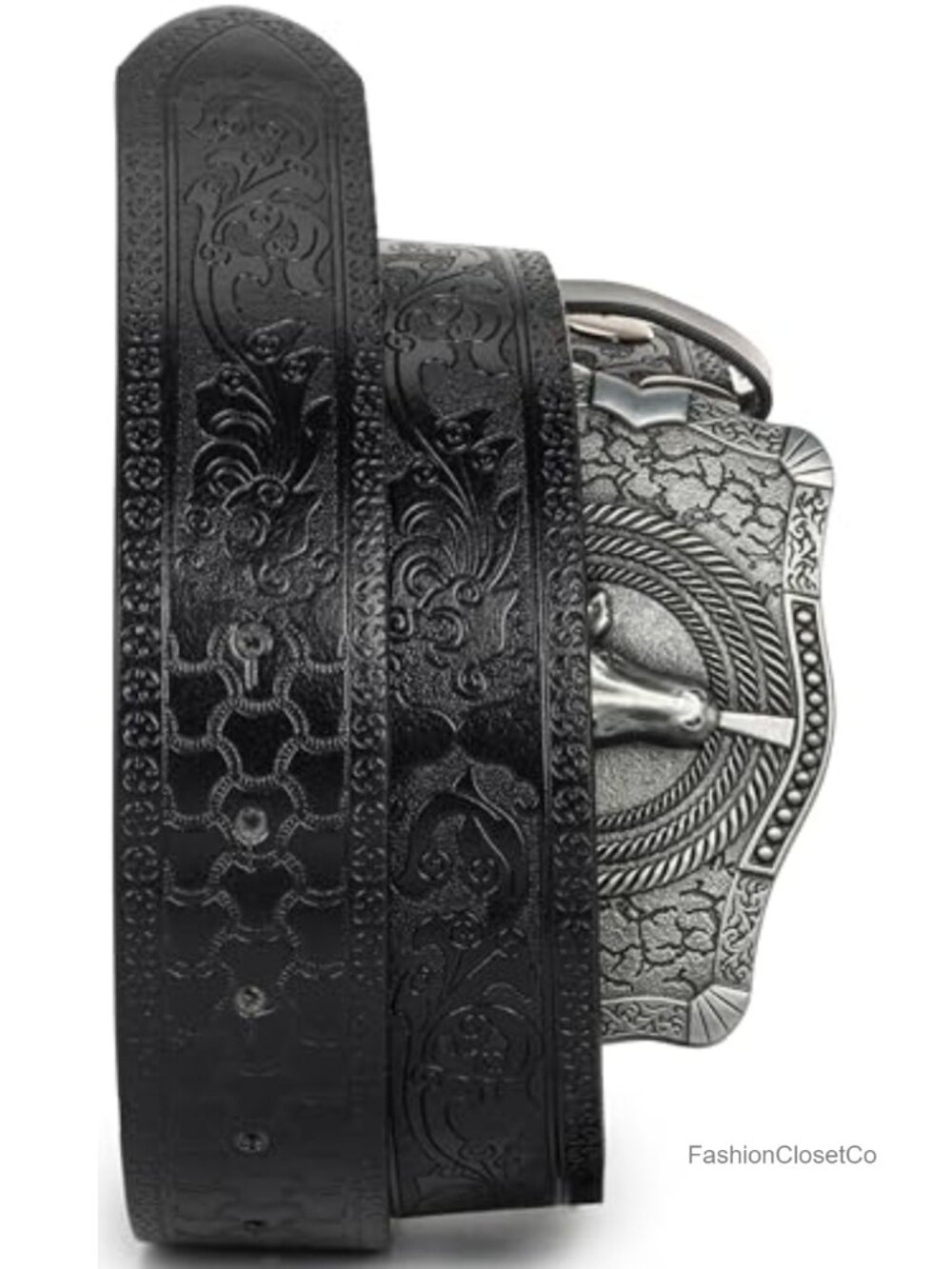 Western Cowboy Belt PU Leather Bull Head Buckle Adjustable Waist